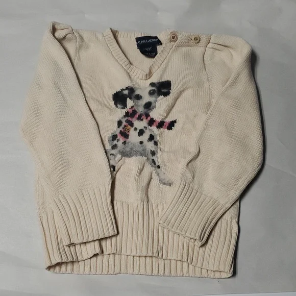 Ralph Lauren Girls Dalmatian Sweater Size 3T Cotton Puff Shoulder - Picture 8 of 16